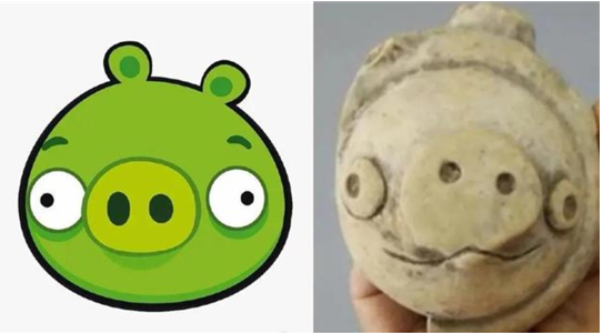 與《憤怒的小鳥》中綠皮豬撞臉的陶豬 與《憤怒的小鳥》中綠皮豬撞臉的陶豬